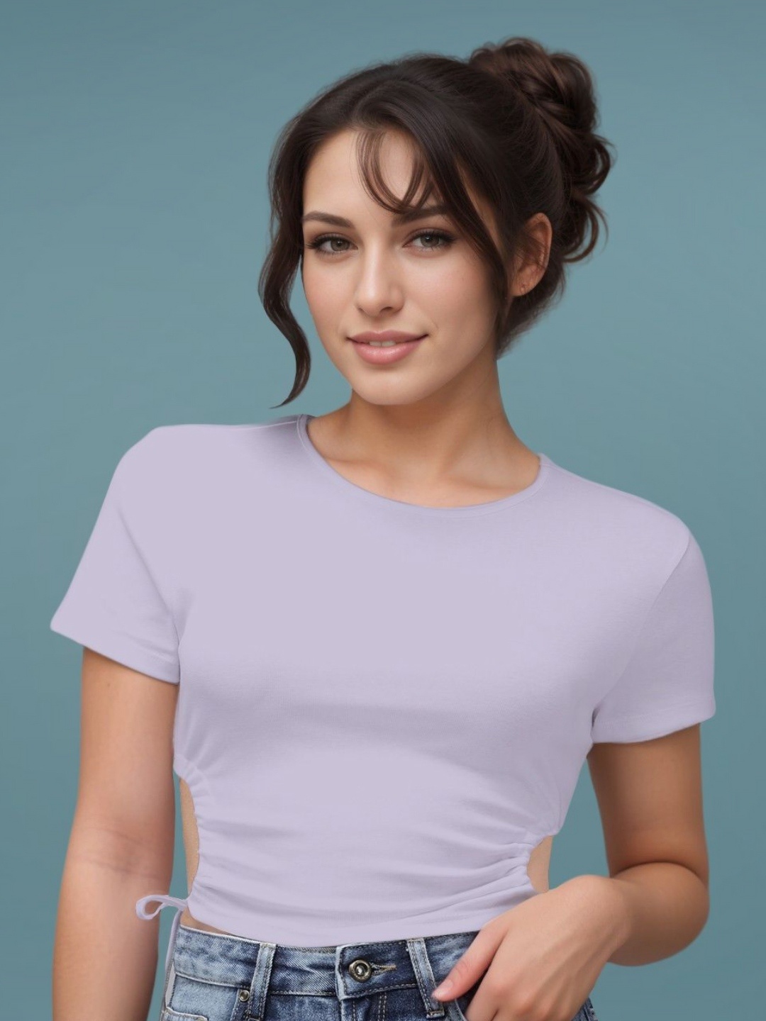 

DressBerry Women Solid Round Neck Slim Fit Crop T-shirt, Violet