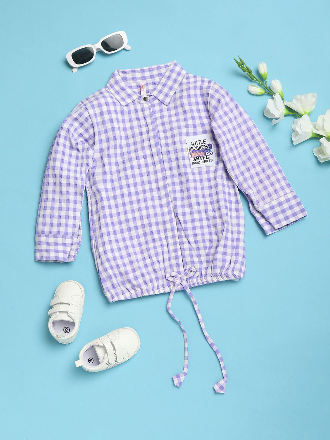 

V-Mart Checked Mandarin Collar Cotton Shirt Style Top, Purple