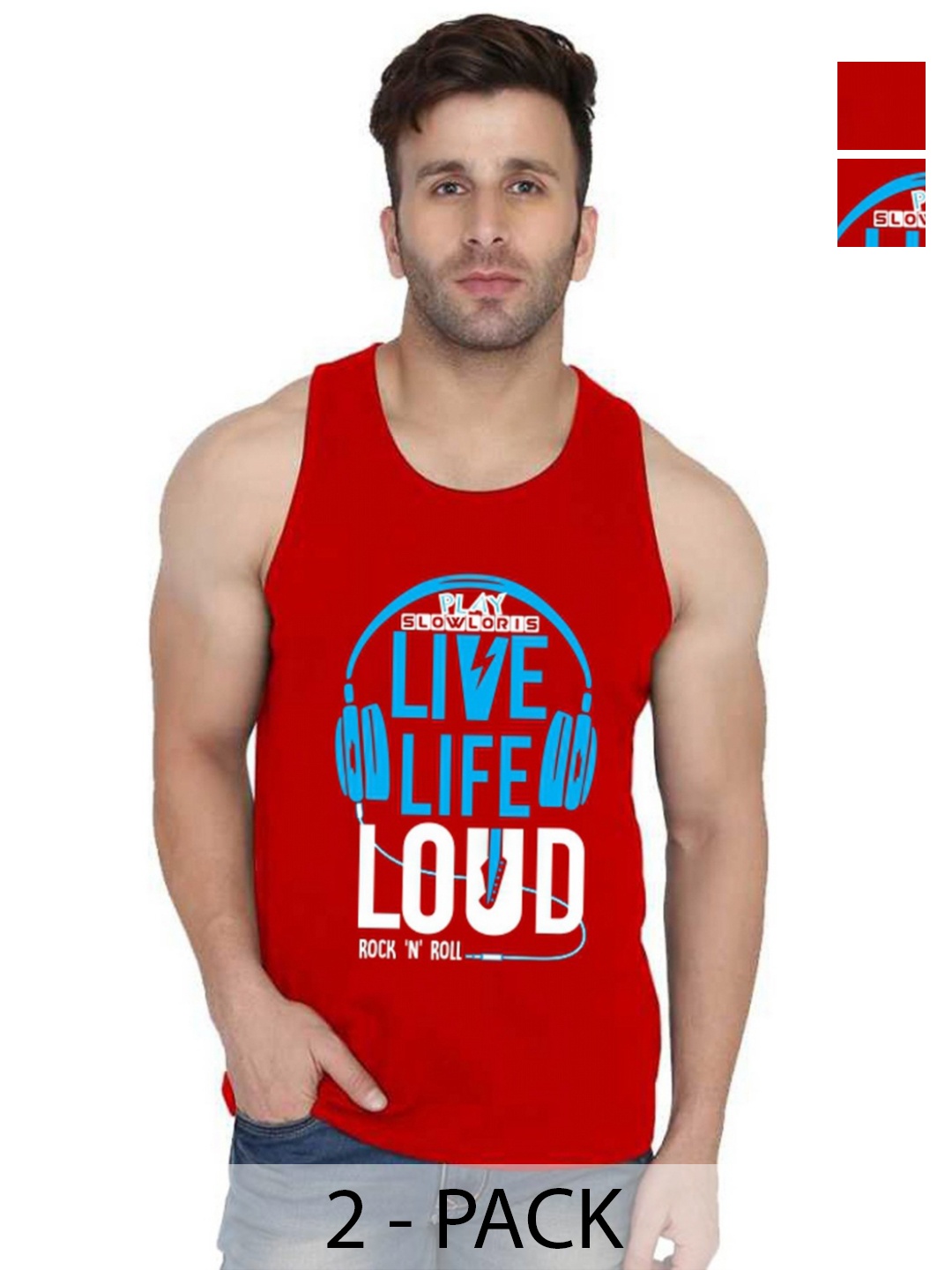 

SLOWLORIS Men Pack Of 2 Typography Printed Round Neck Cotton Slim Fit T-shirts, Red