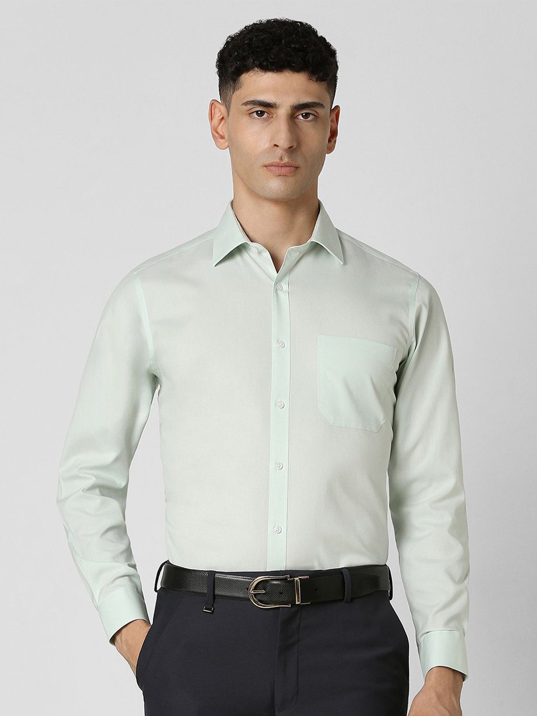 

Van Heusen Men Spread Collar Solid Cotton Formal Shirt, Green