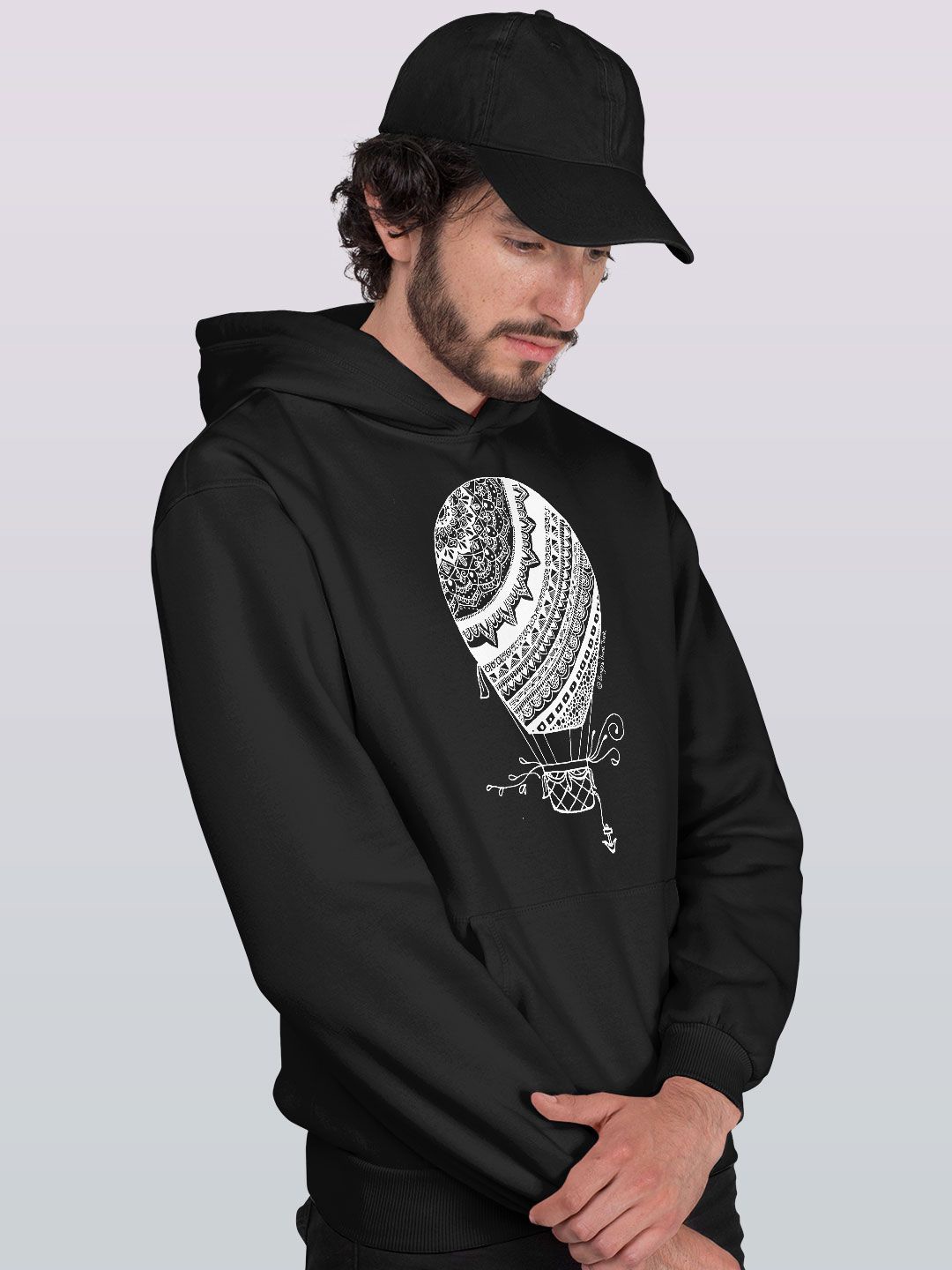 

macmerise Men Printed Hooded Sweatshirt, Black