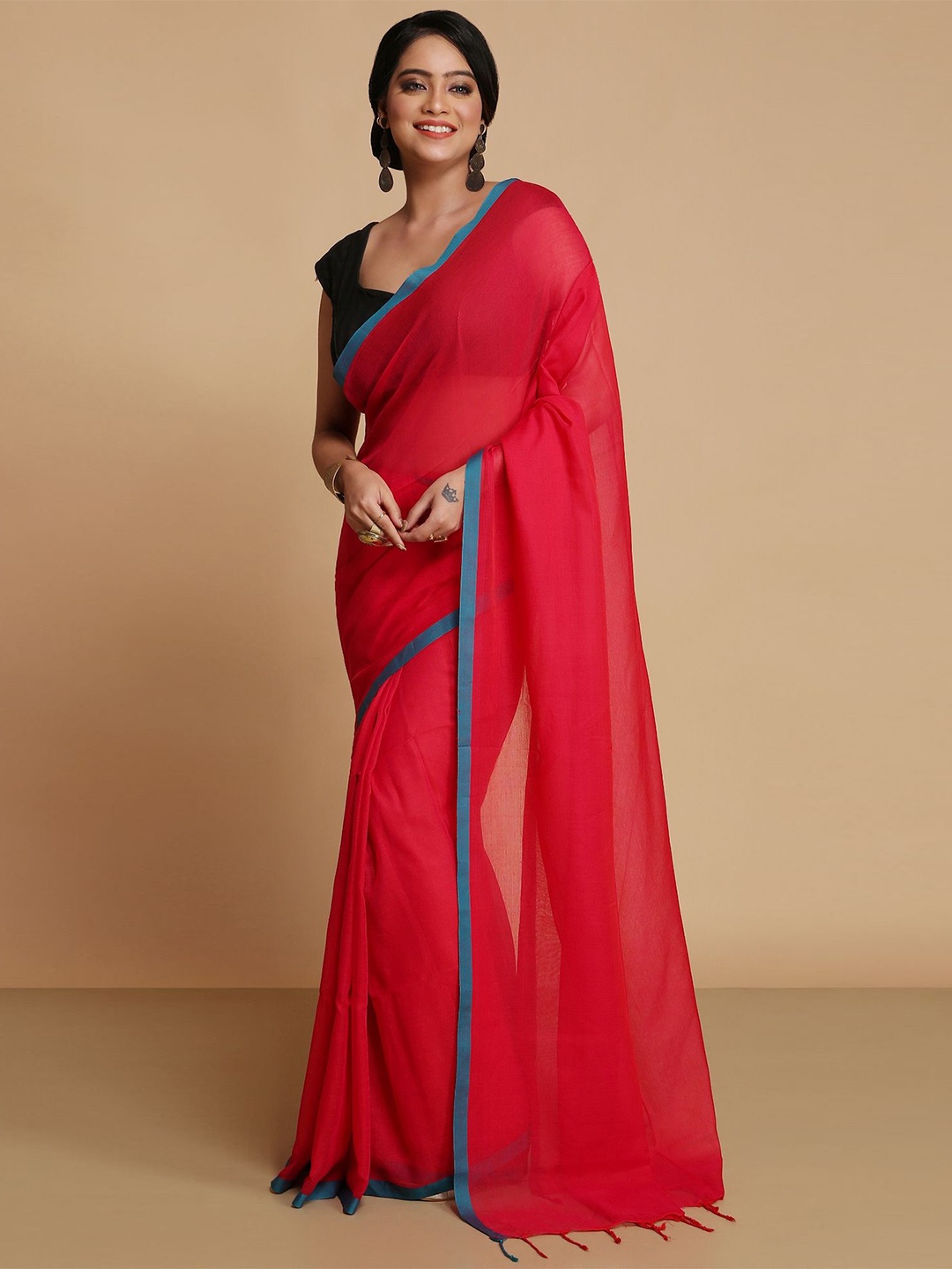 

WoodenTant Pure Cotton Solid Saree, Rose