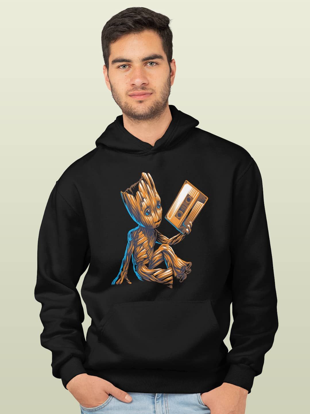 

macmerise Men Printed Hooded Sweatshirt, Black