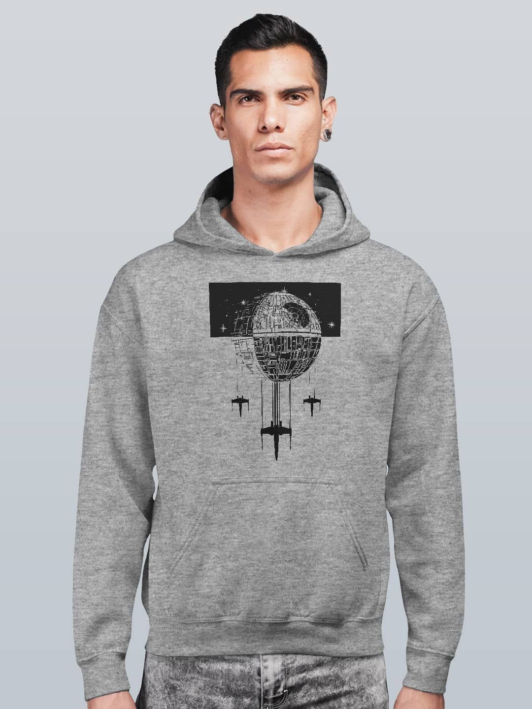 

macmerise Men Printed Hooded Sweatshirt, Grey