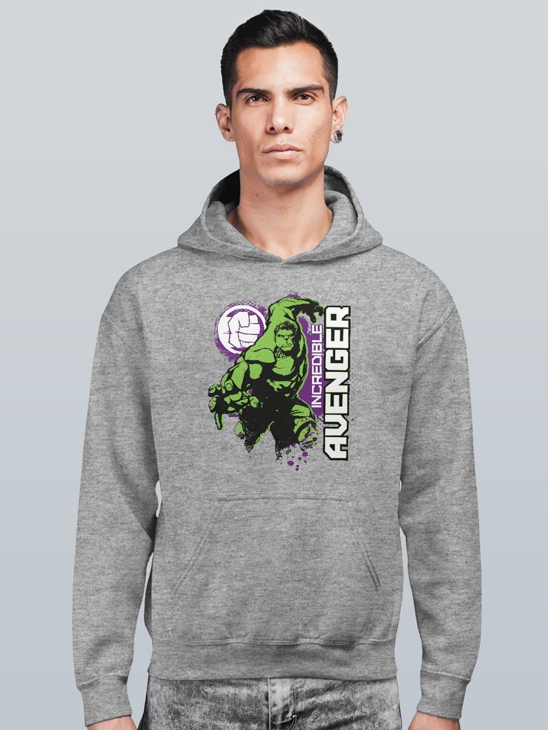 

macmerise Men Printed Hooded Sweatshirt, Grey
