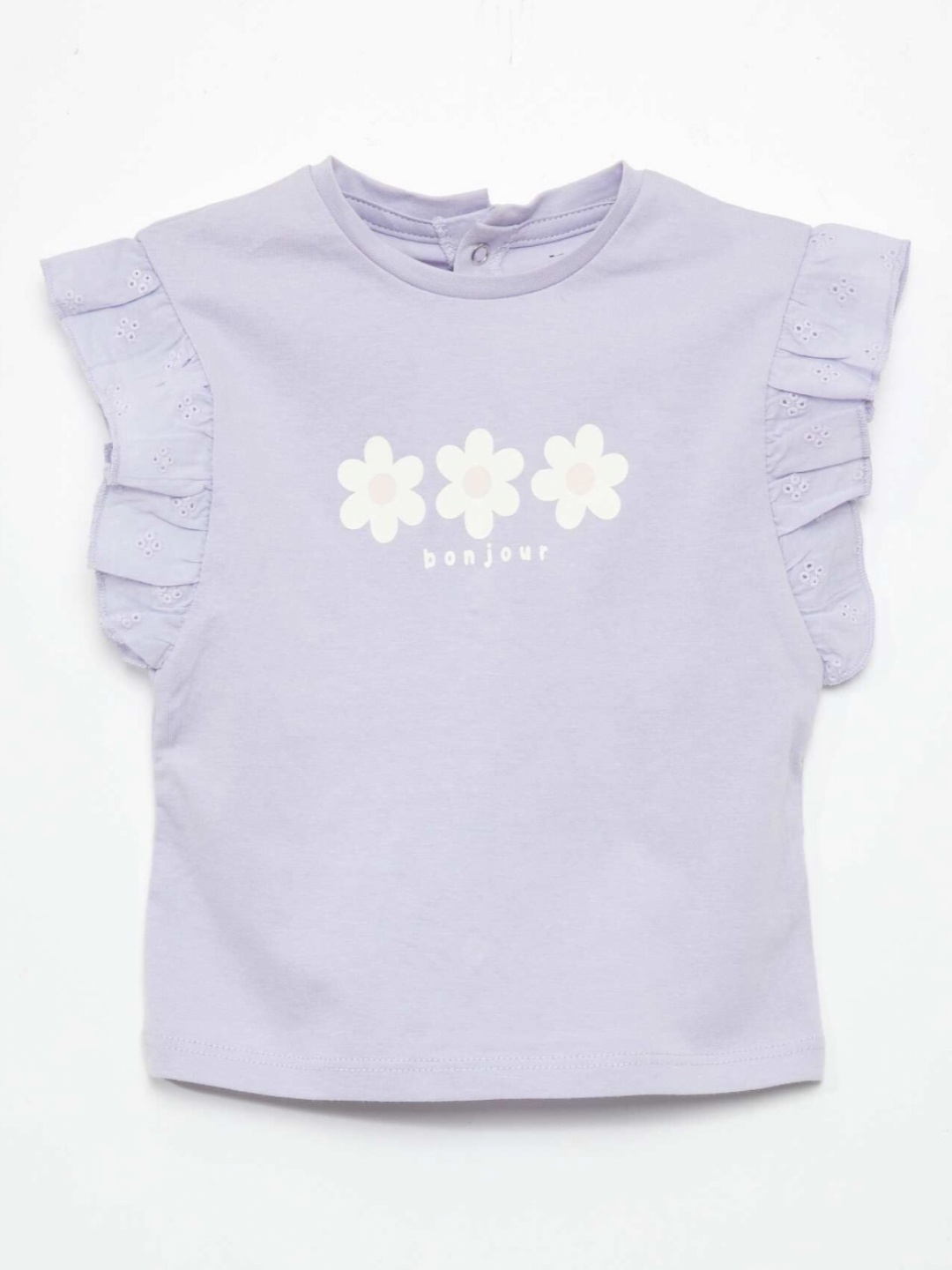 

KIABI Girls Floral Printed Pure Cotton T-shirt, Lavender