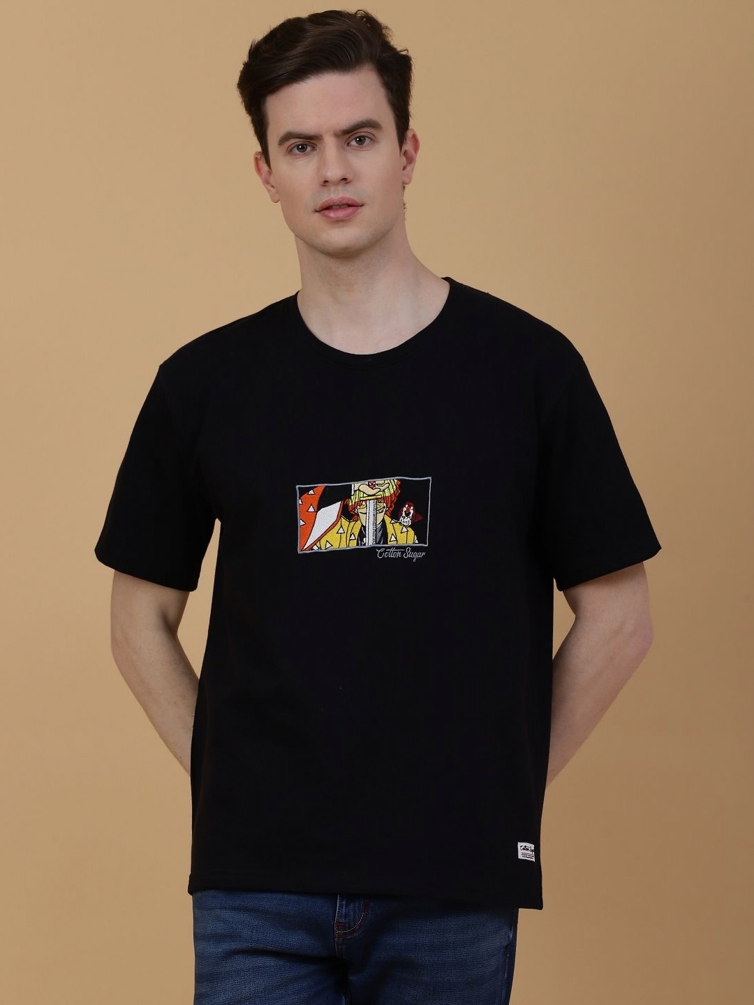 

MANTICORE Men Graphic Printed Round Neck Cotton T-shirt, Black