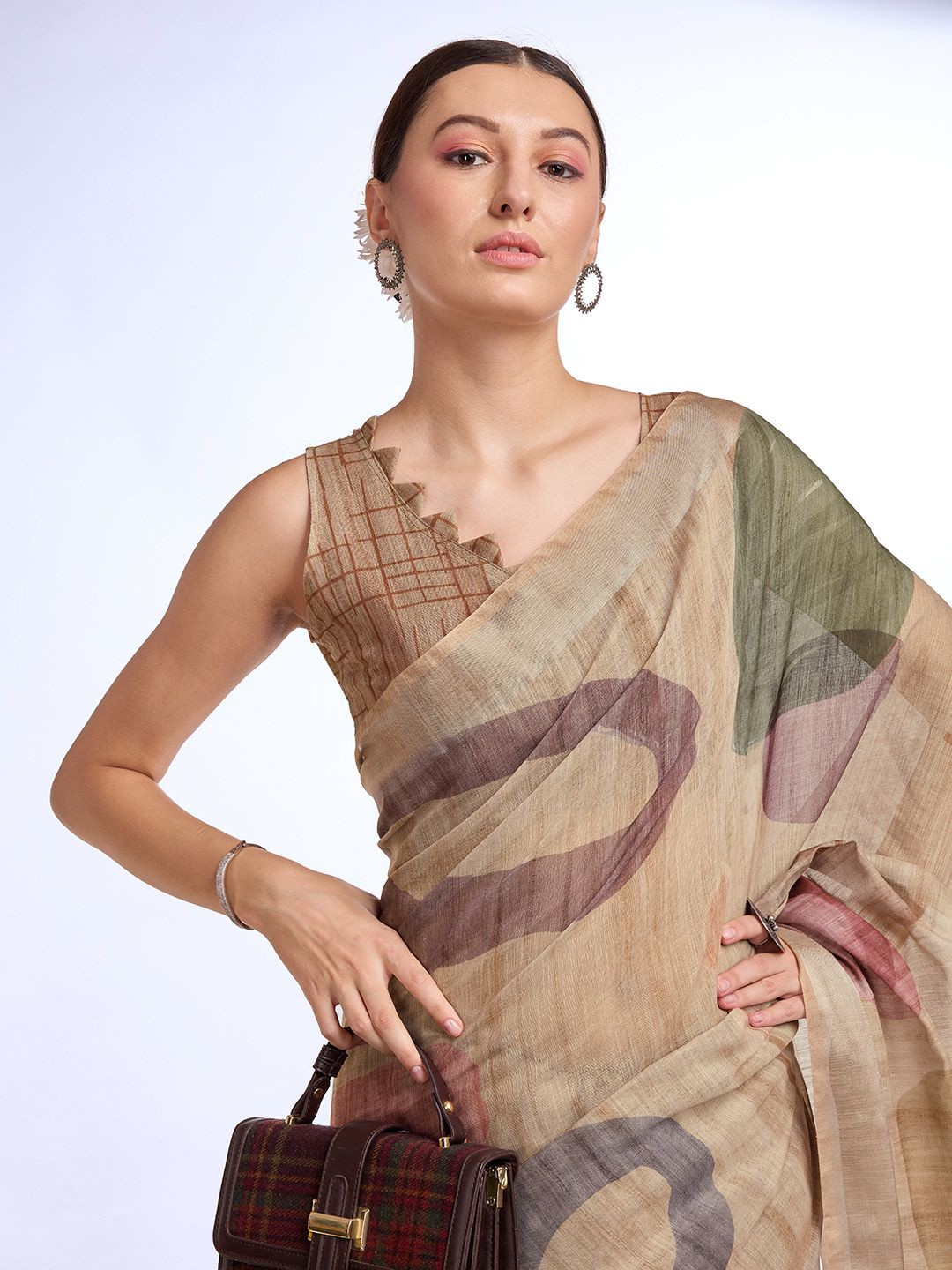 

Mitera Zari Abstract Zari Woven Saree, Beige