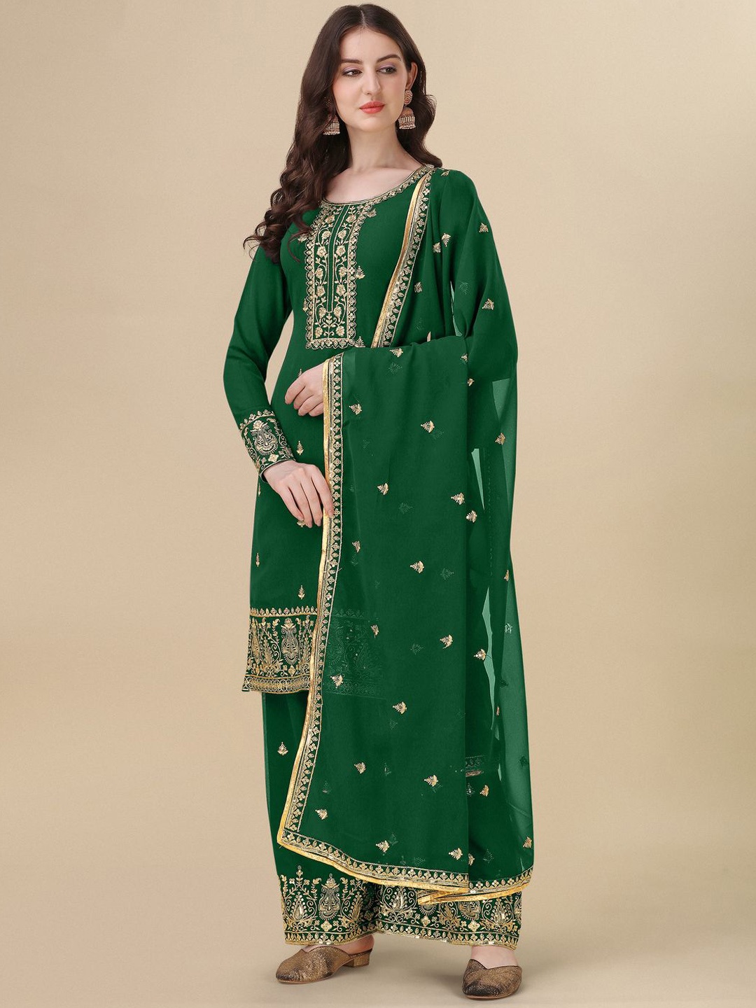 

KALINI Floral Embroidered Silk Georgette Semi-Stitched Dress Material, Green