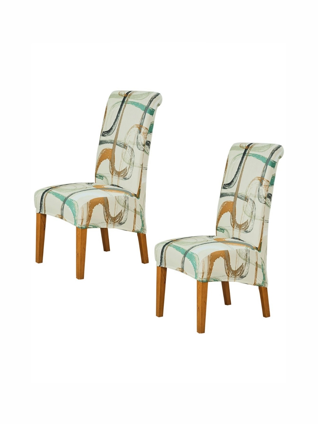 

HOKIPO Green & Brown 2 Pieces Printed 140 GSM Stretchable Chair Covers, Beige