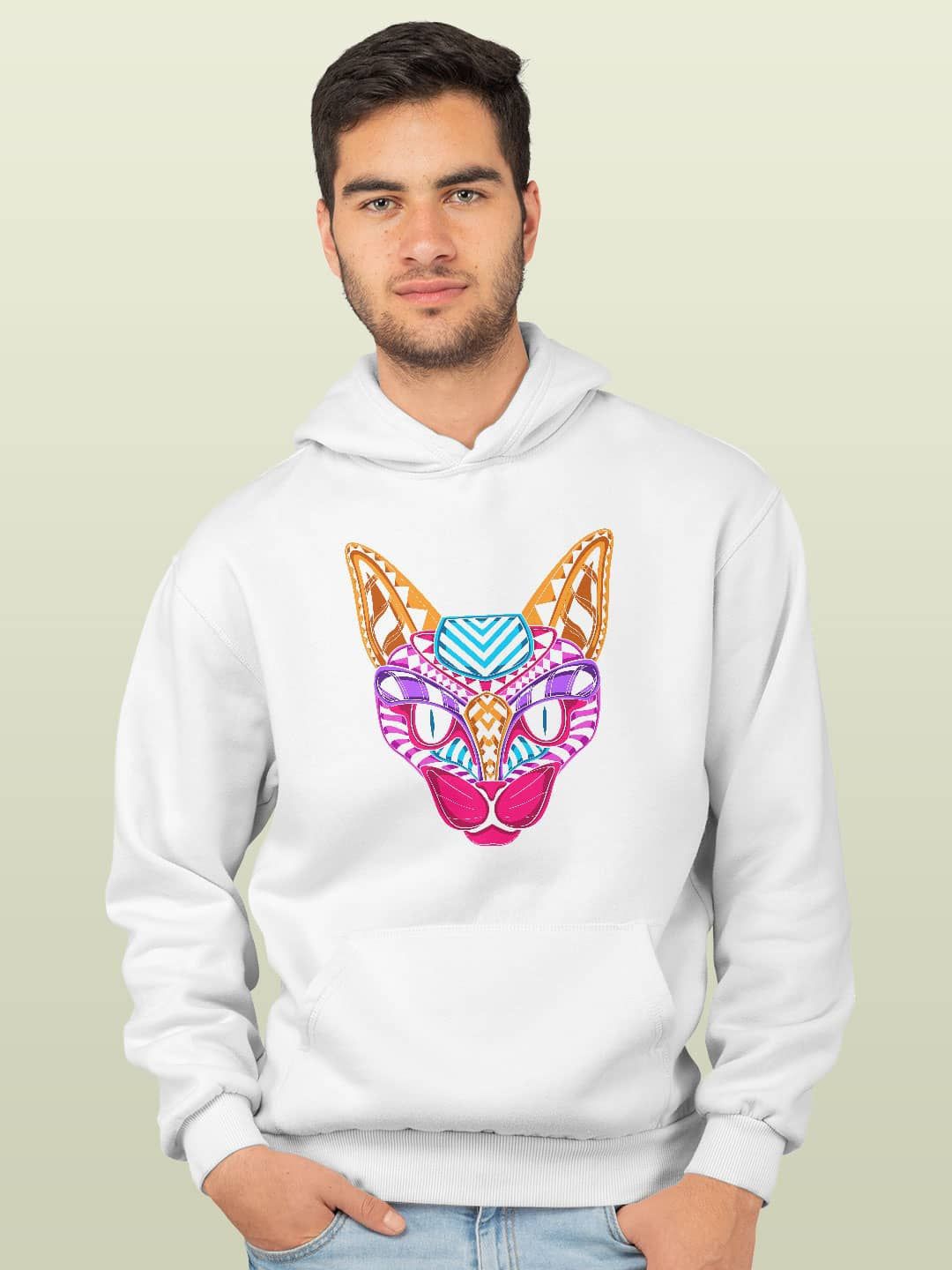 

macmerise Men Printed Hooded Sweatshirt, White