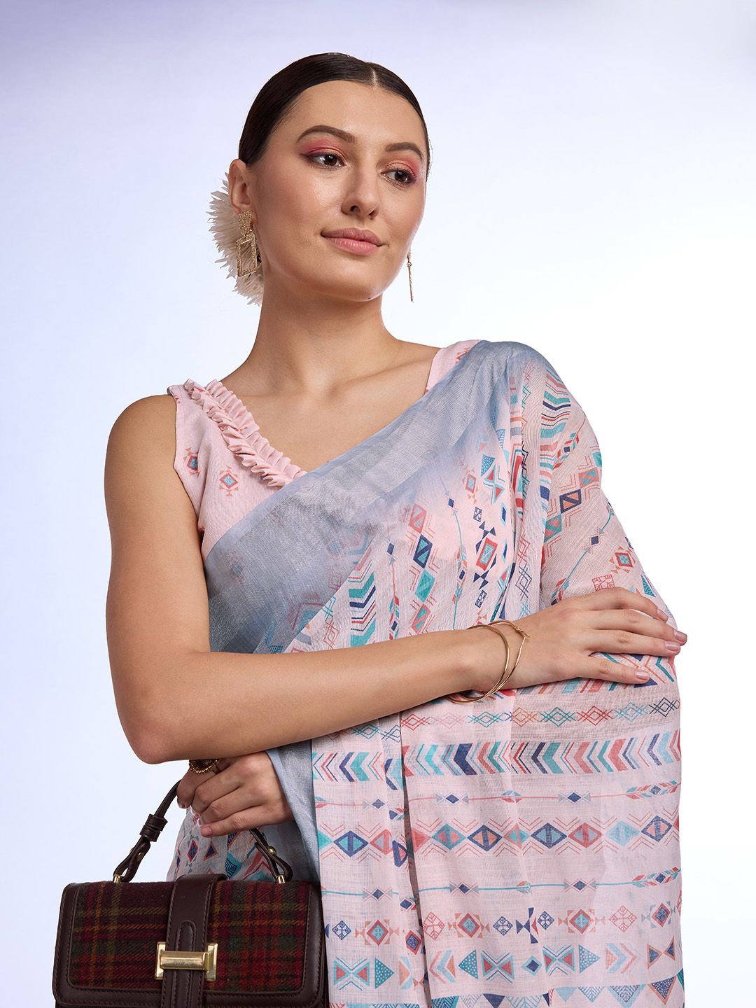 

Mitera Geometric Abstract Saree, Pink