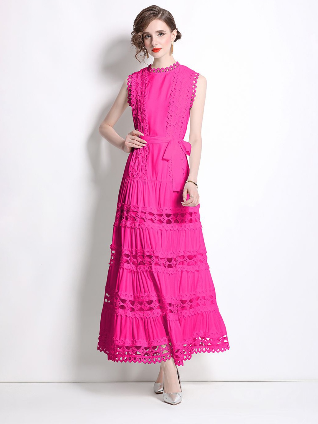 

JC Collection Self Design Fit And Flare Maxi Dress, Pink