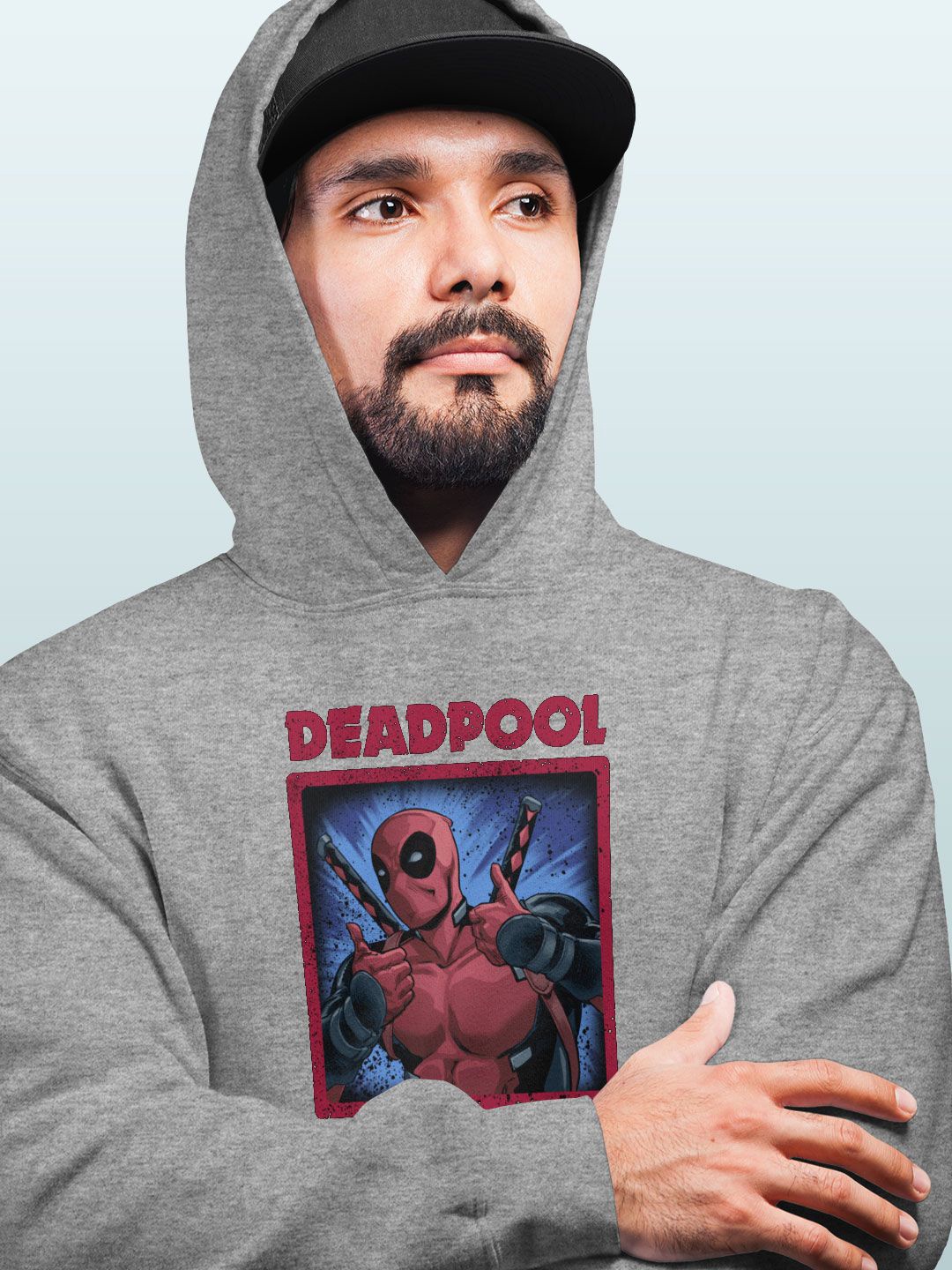 

macmerise Men Printed Hooded Sweatshirt, Grey