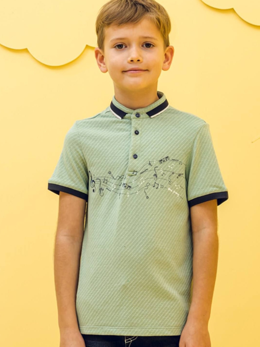 

One Friday Boys Striped Polo Collar Cotton T-shirt, Green