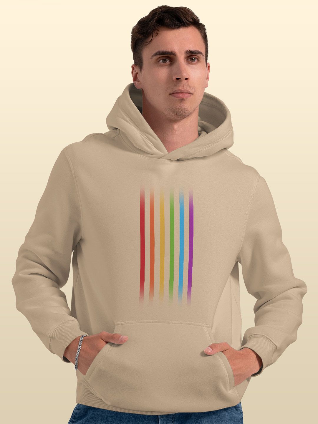 

macmerise Men Printed Hooded Sweatshirt, Beige