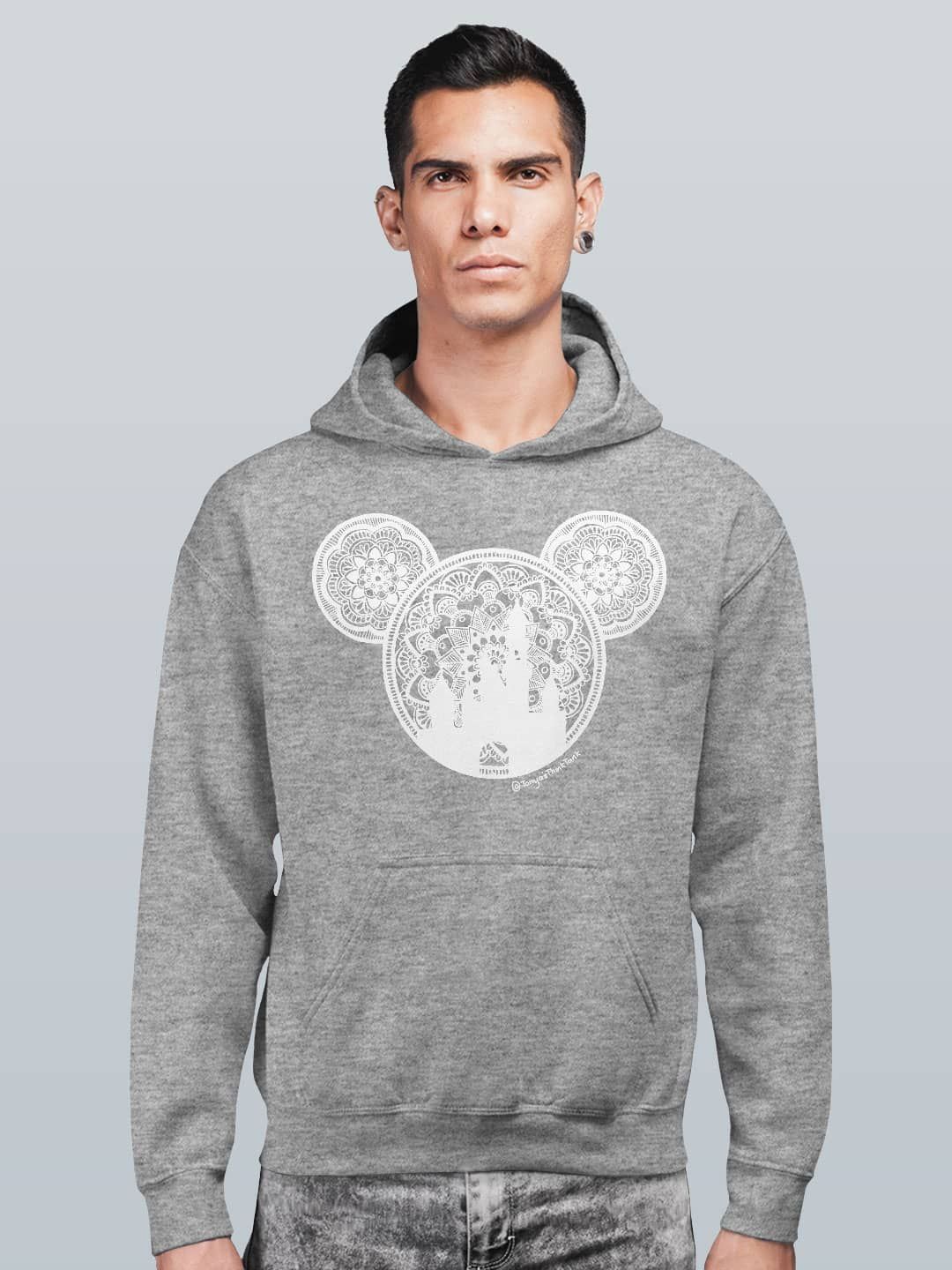 

macmerise Men Printed Hooded Sweatshirt, Grey
