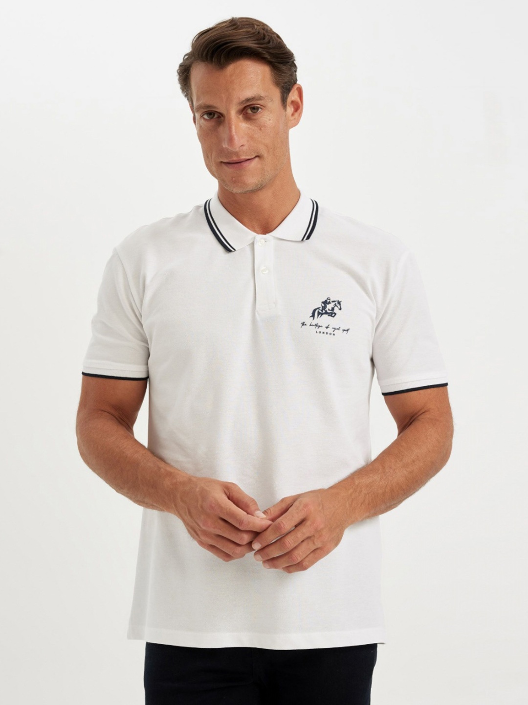 

DeFacto Men Polo Collar Applique T-shirt, Na