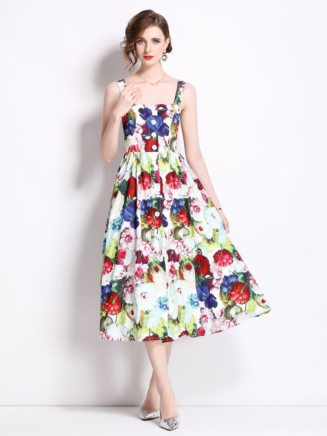 

JC Collection Floral Printed Fit & Flare Midi Dress, Blue