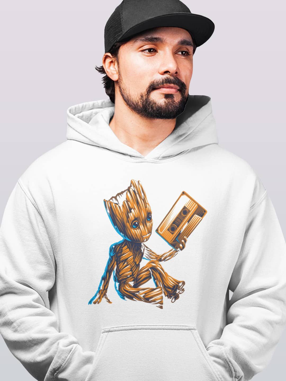 

macmerise Men Printed Hooded Sweatshirt, White