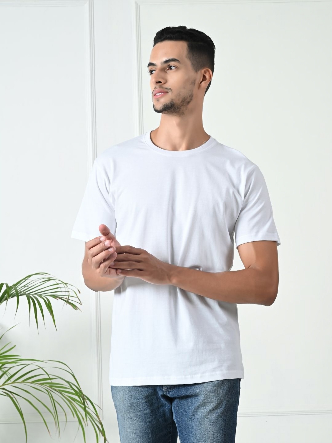 

FITINC Men Bio Finish Solid Round Neck Cotton T-shirt, White