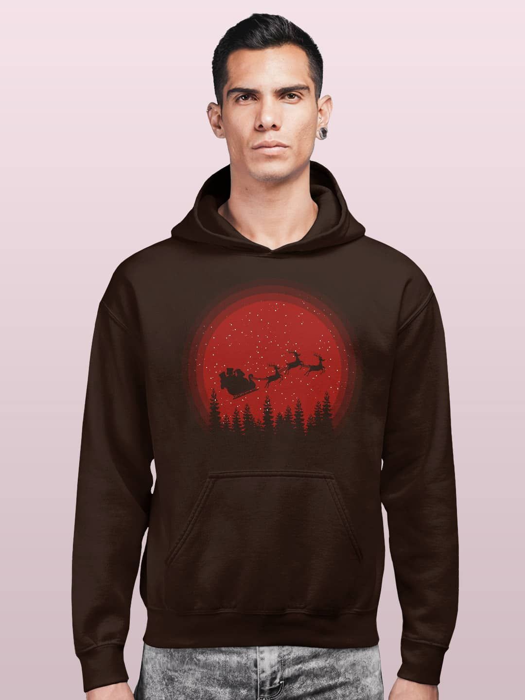 

macmerise Men Printed Hooded Sweatshirt, Brown