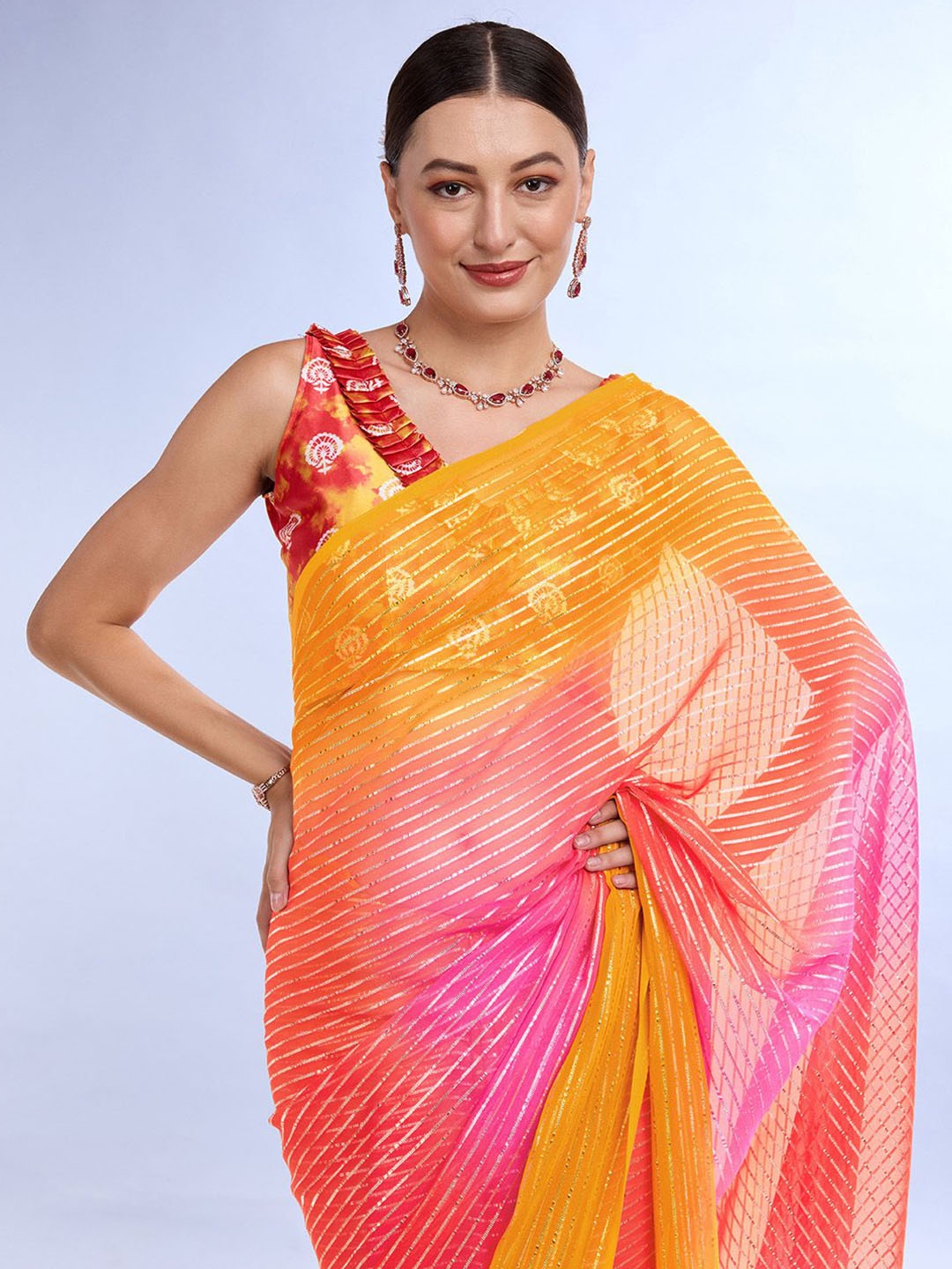 

Mitera Floral Zari Saree, Yellow