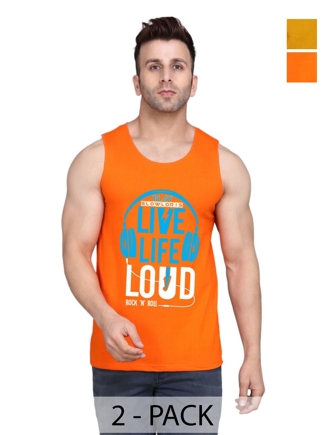 

SLOWLORIS Men Pack Of 2 Typography Printed Round Neck Cotton Slim Fit T-shirts, Orange