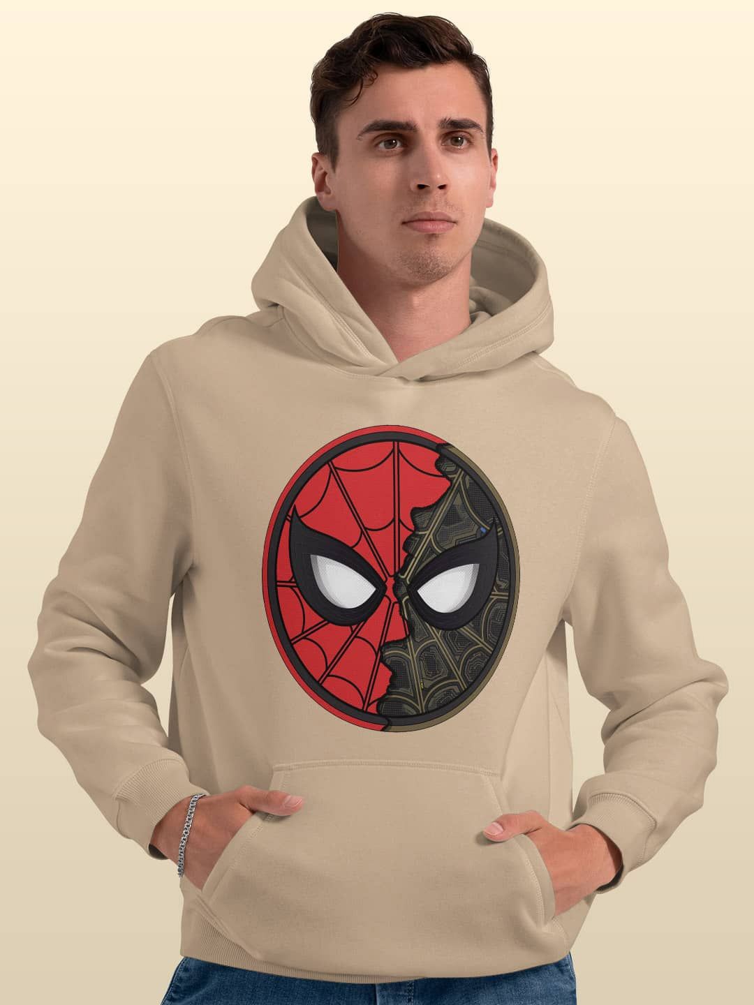 

macmerise Men Printed Hooded Sweatshirt, Beige