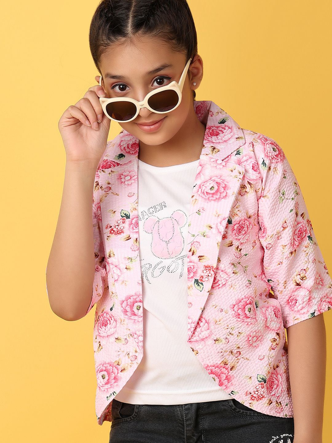 

V-Mart Floral Print Cotton Top, Pink