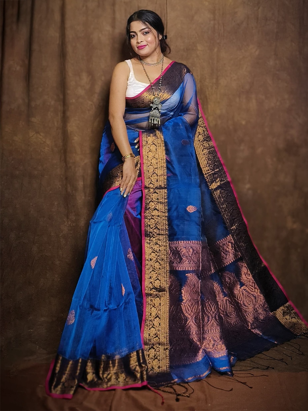 

Ruuprekha Tussar Pure Silk Zari Traditional Ready to Wear Saree, Blue