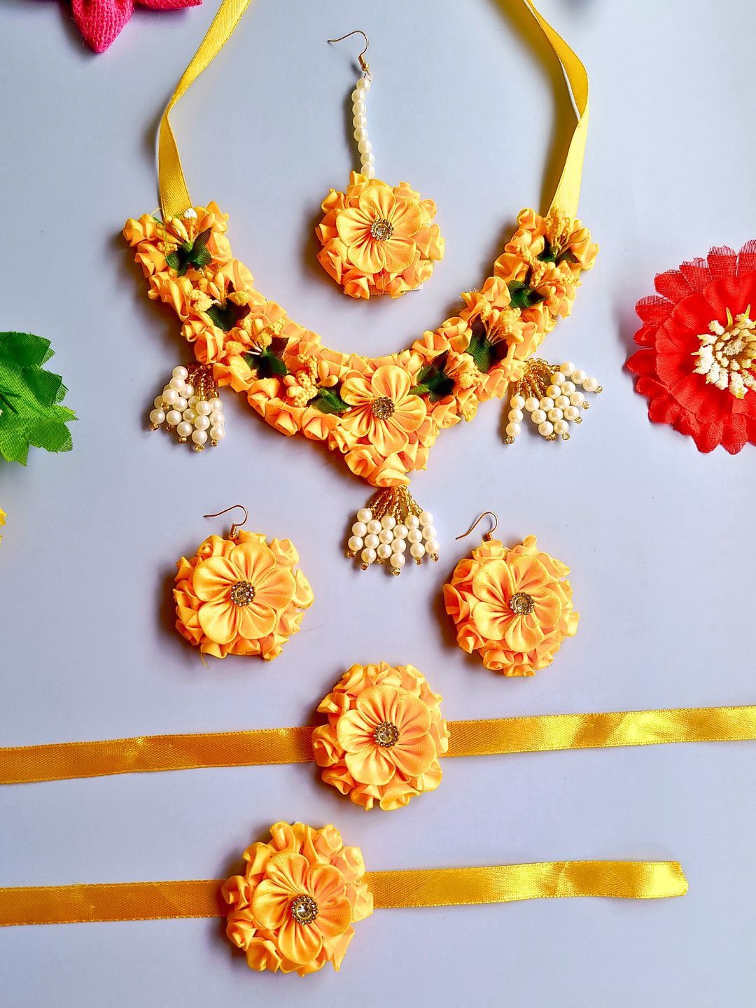 

Anouk Yellow Gold Plated Floral Beaded Haldi & Mehendi Jewellery Set