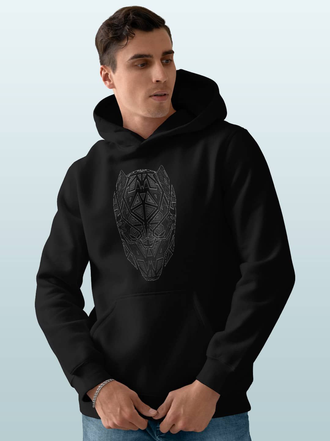 

macmerise Men Printed Hooded Sweatshirt, Black