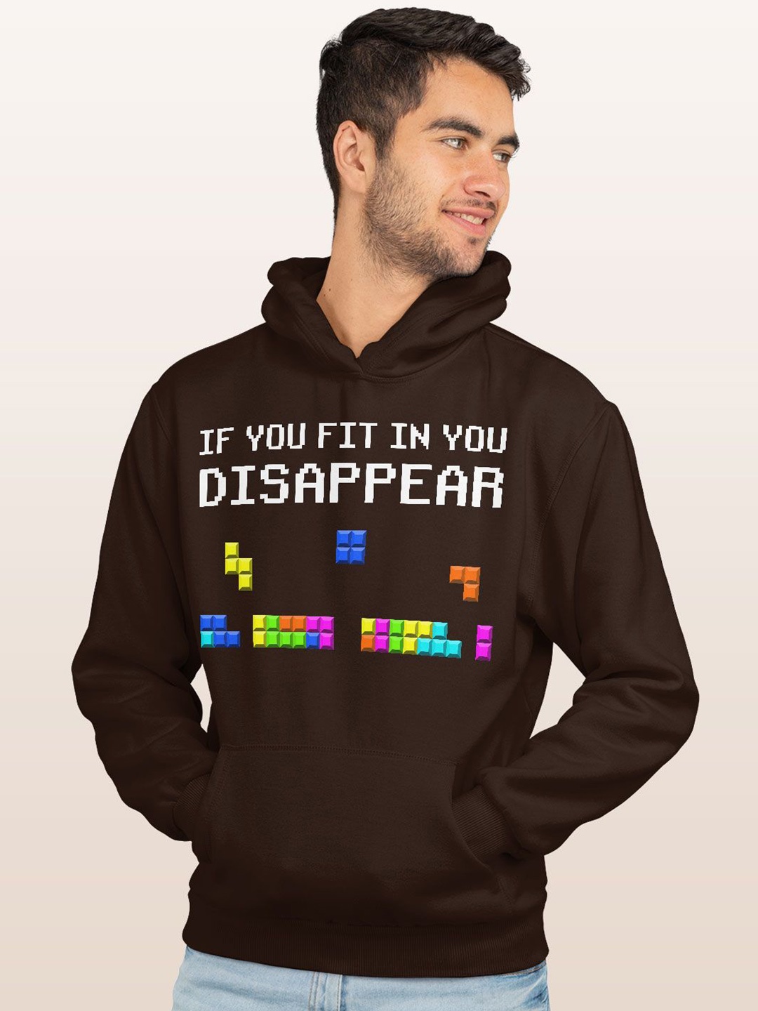 

macmerise Men Printed Hooded Sweatshirt, Brown