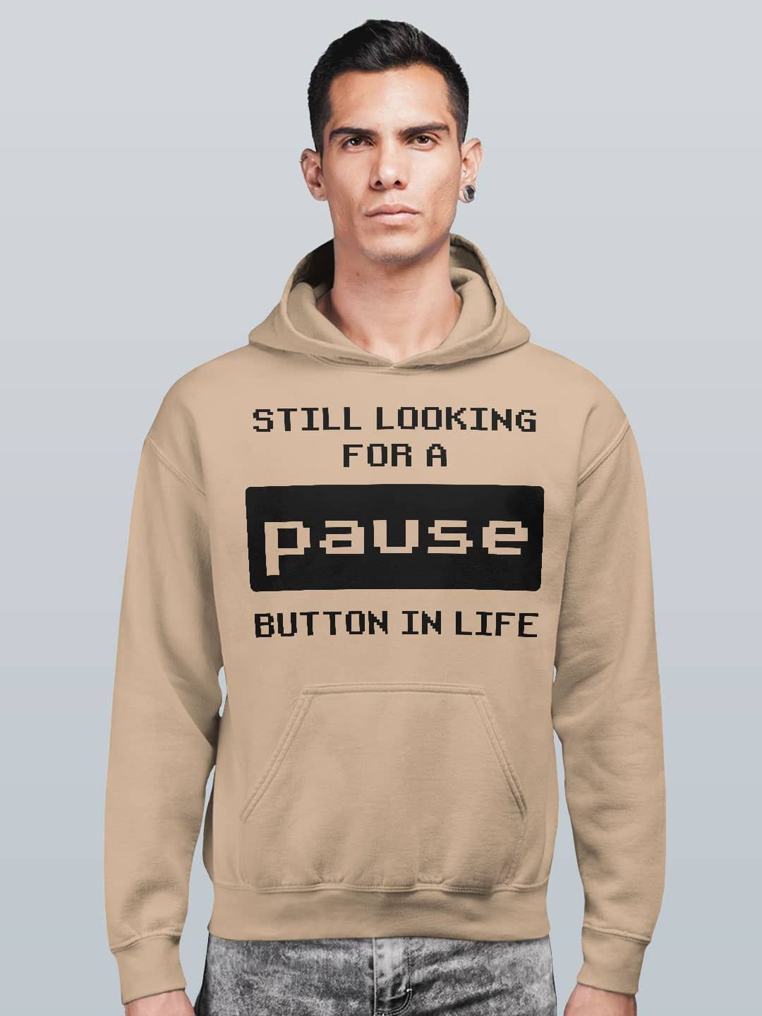 

macmerise Men Printed Hooded Sweatshirt, Beige