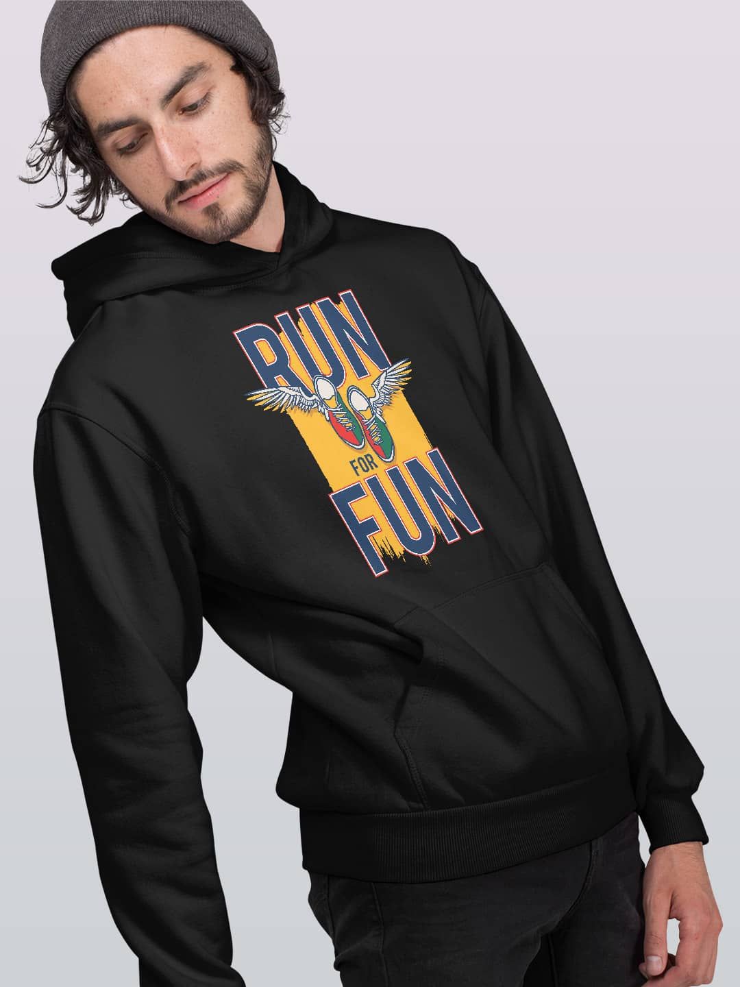 

macmerise Men Printed Hooded Sweatshirt, Black