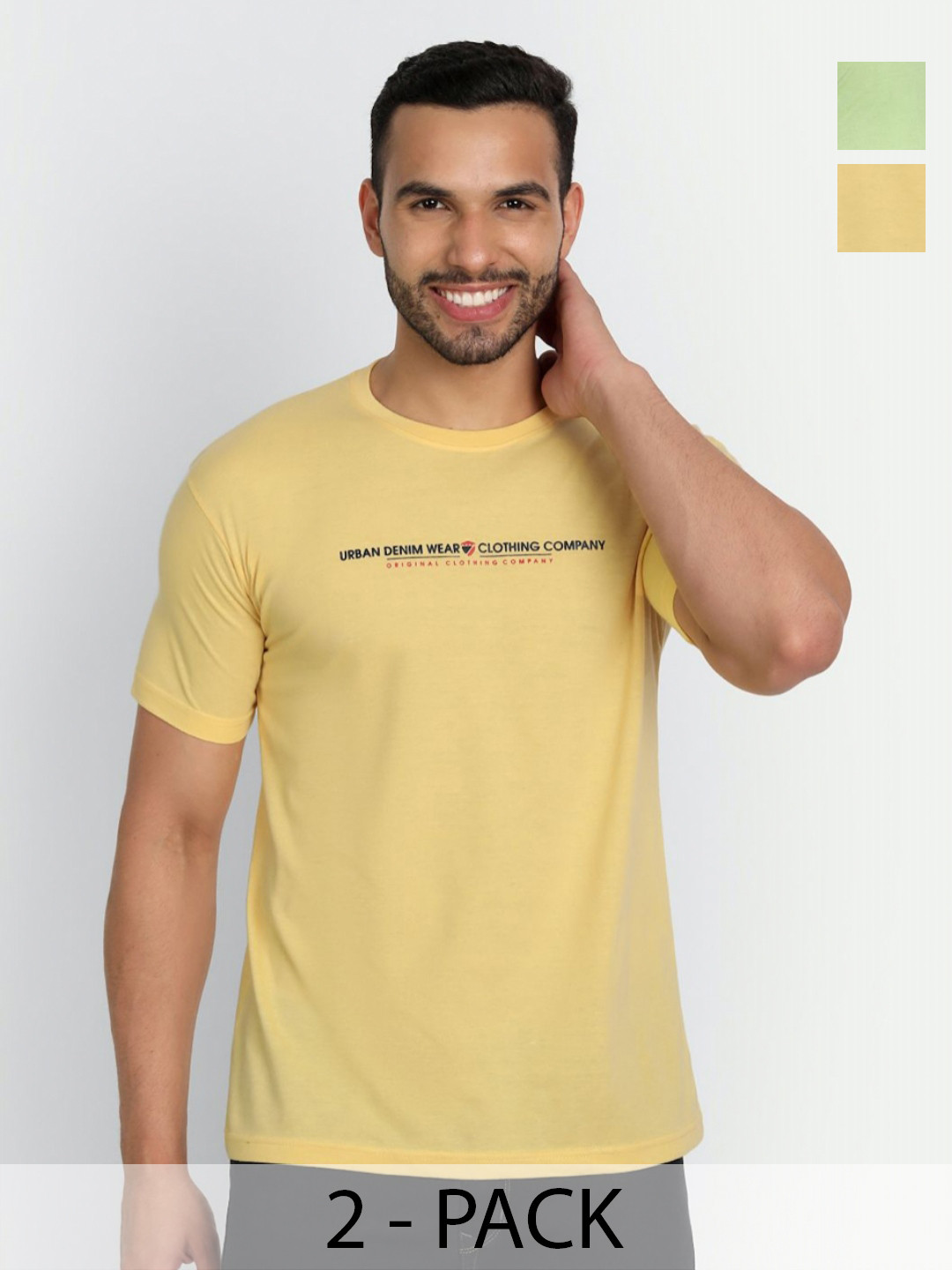 

ZEFFIT Men Pack Of 3 Typography Printed Round Neck Cotton T-shirts, Lime green