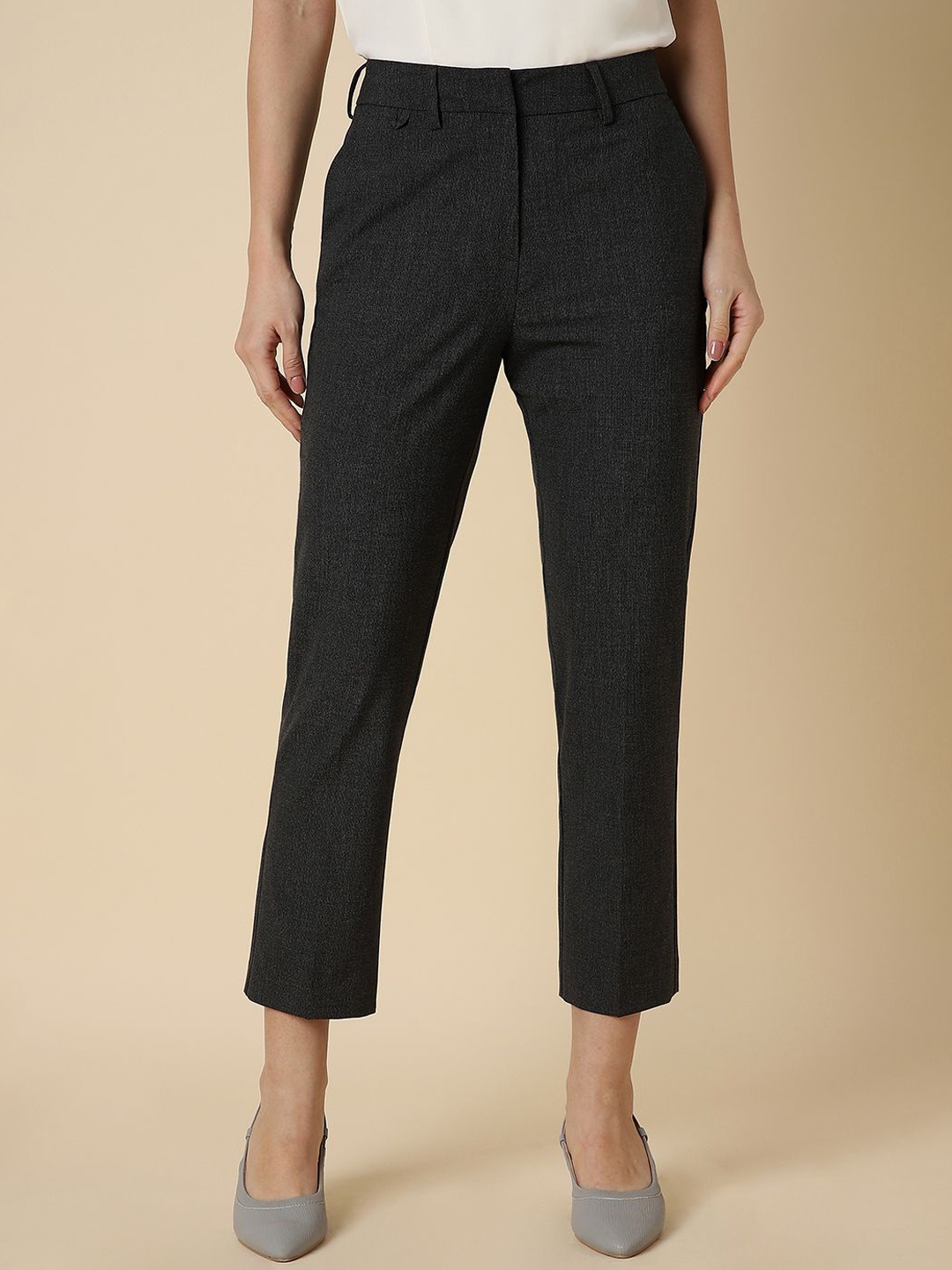 

Allen Solly Woman Women Regular Fit Mid-Rise Flat-Front Trousers, Black
