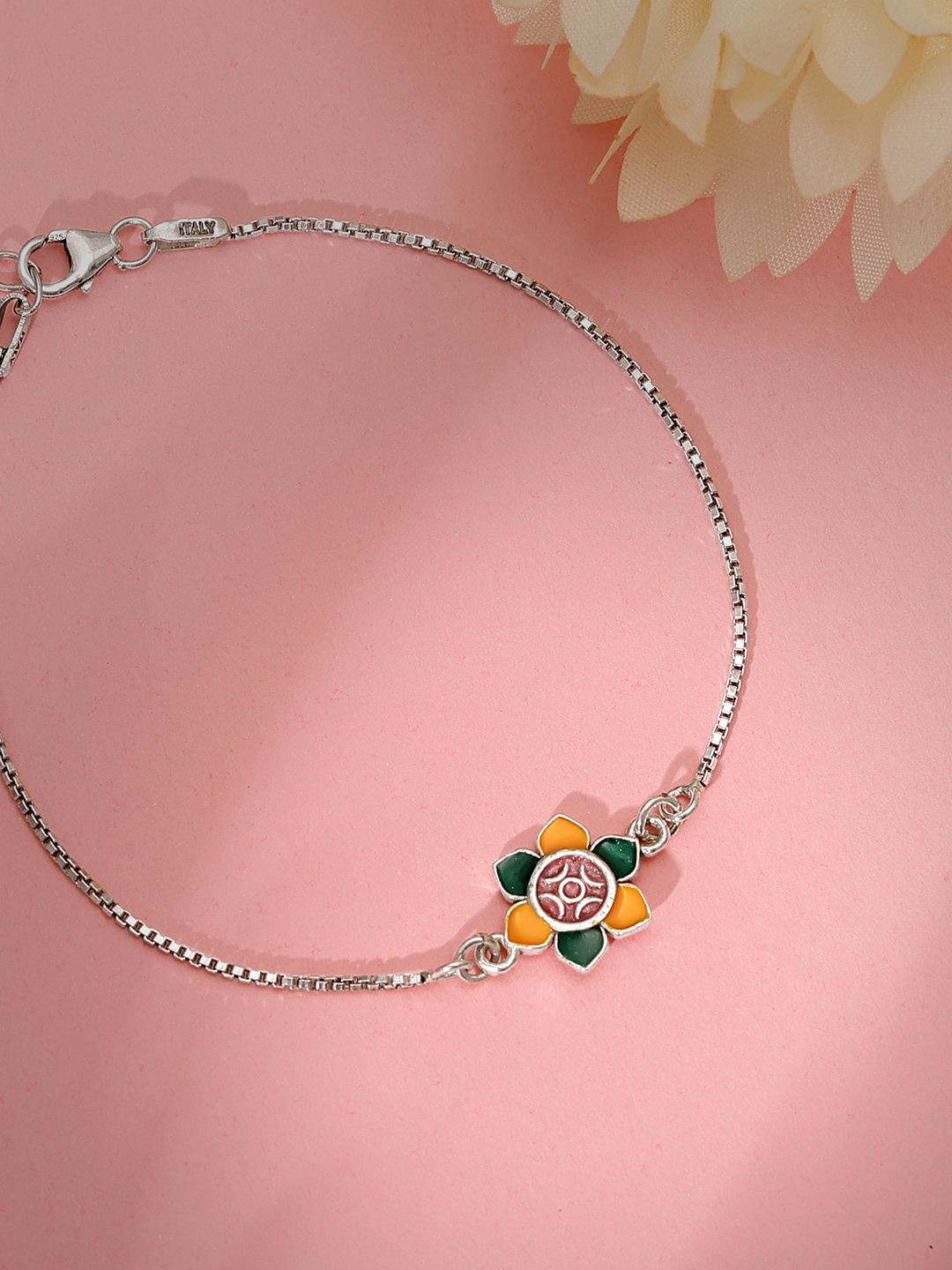 

GIVA 925 Silver Floral Charm Bracelet Rakhi With Roli Chawal & Greeting Card
