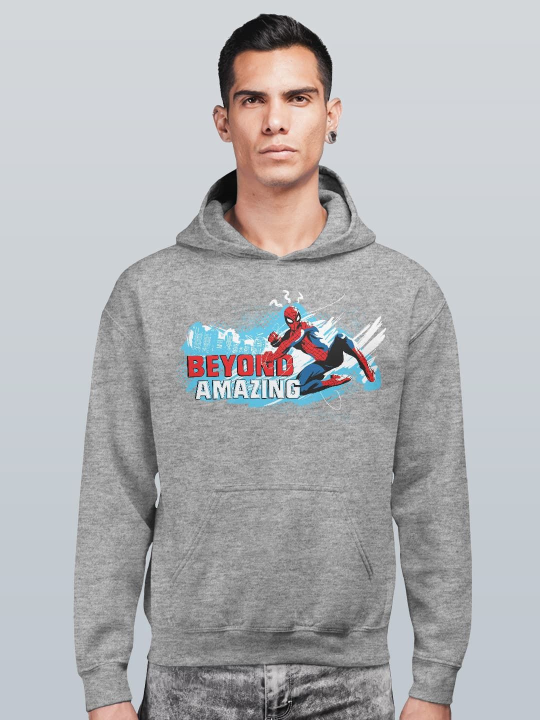 

macmerise Men Printed Hooded Sweatshirt, Grey