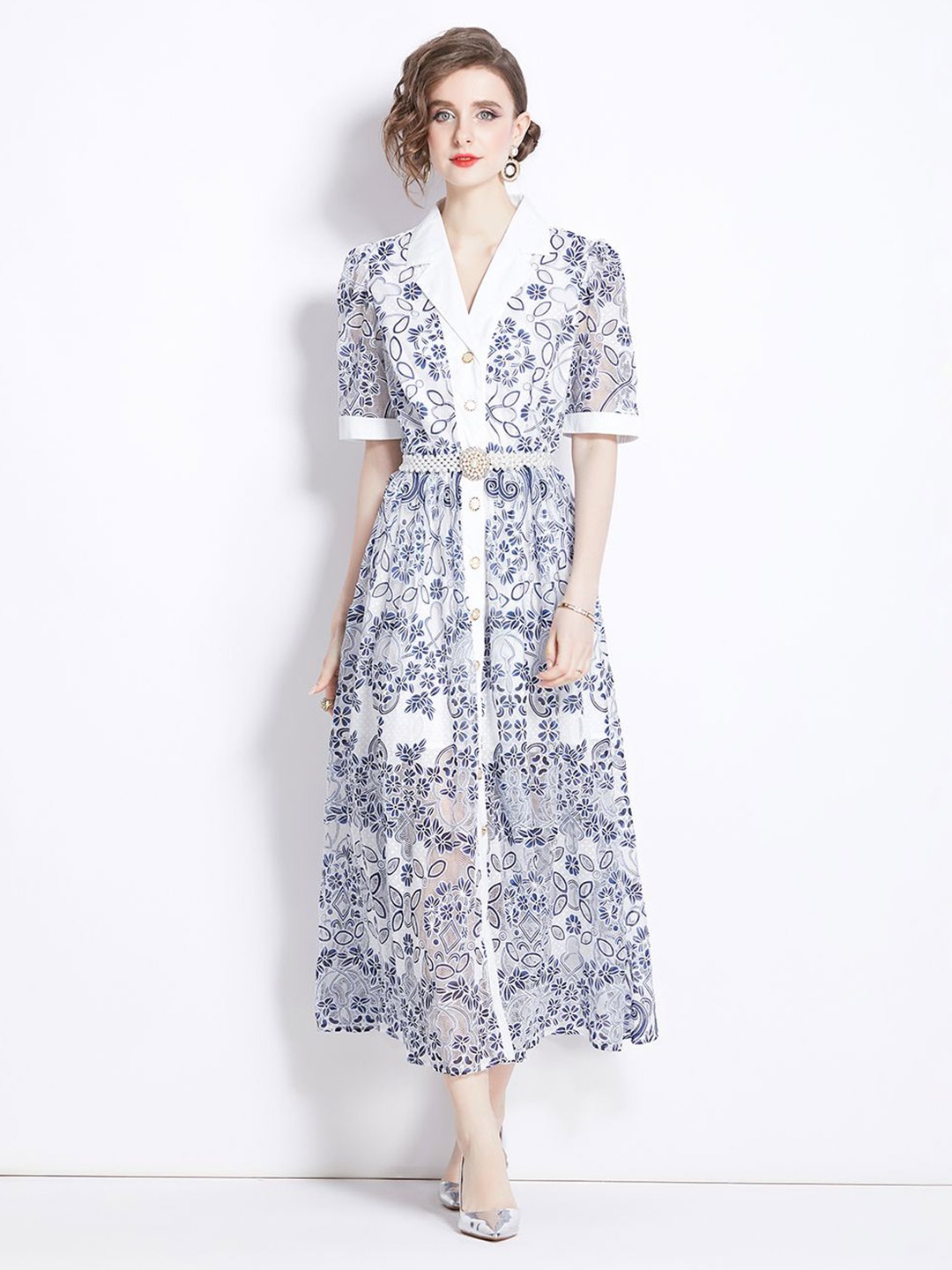 

JC Collection Ethnic Motifs Print A-Line Midi Dress, Blue