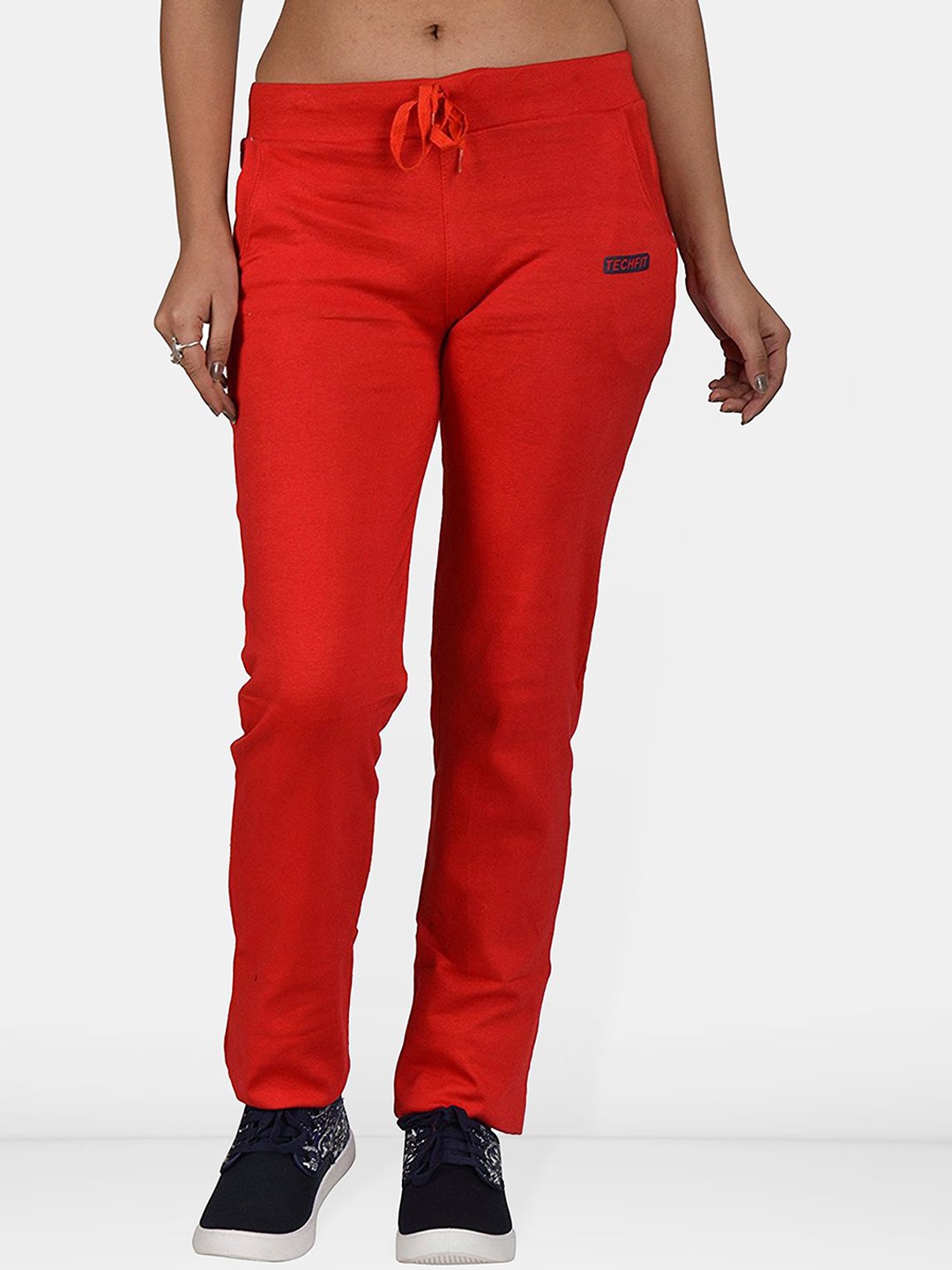 

Be You Women Regular Fit Mid Rise Cotton Track Pants, Red