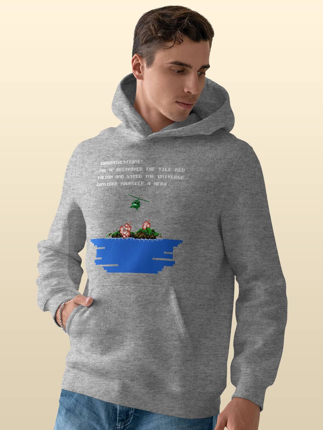 

macmerise Men Printed Hooded Sweatshirt, Grey