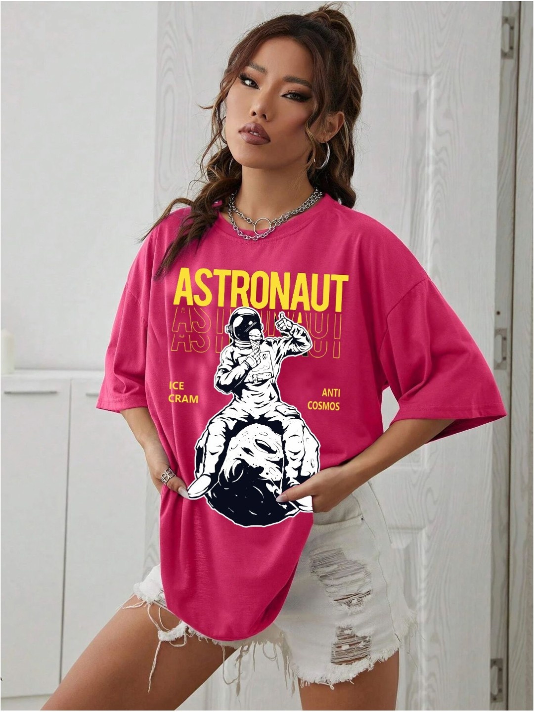 

TABADTOD Women Graphic Printed Oversized T-shirt, Pink