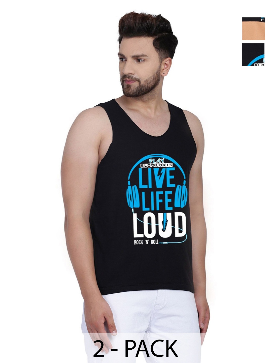 

SLOWLORIS Men Pack Of 2 Typography Printed Round Neck Cotton Slim Fit T-shirts, Black