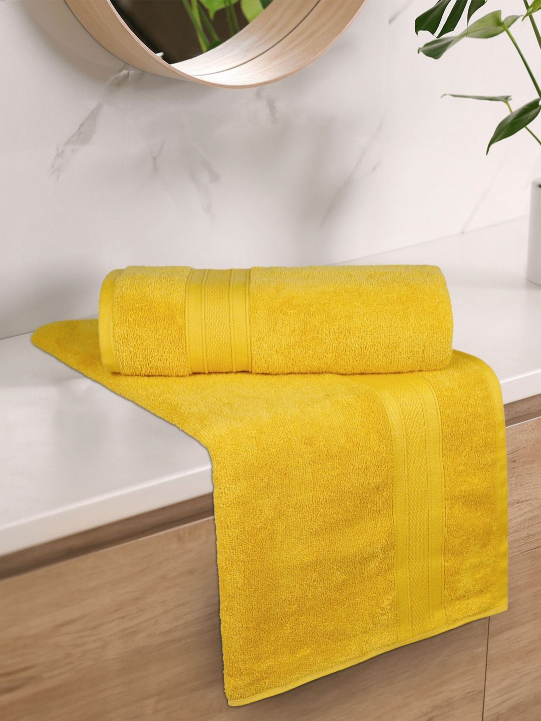 

MYTRIDENT Yellow 2 Pieces Cotton 500 GSM Bath Towel