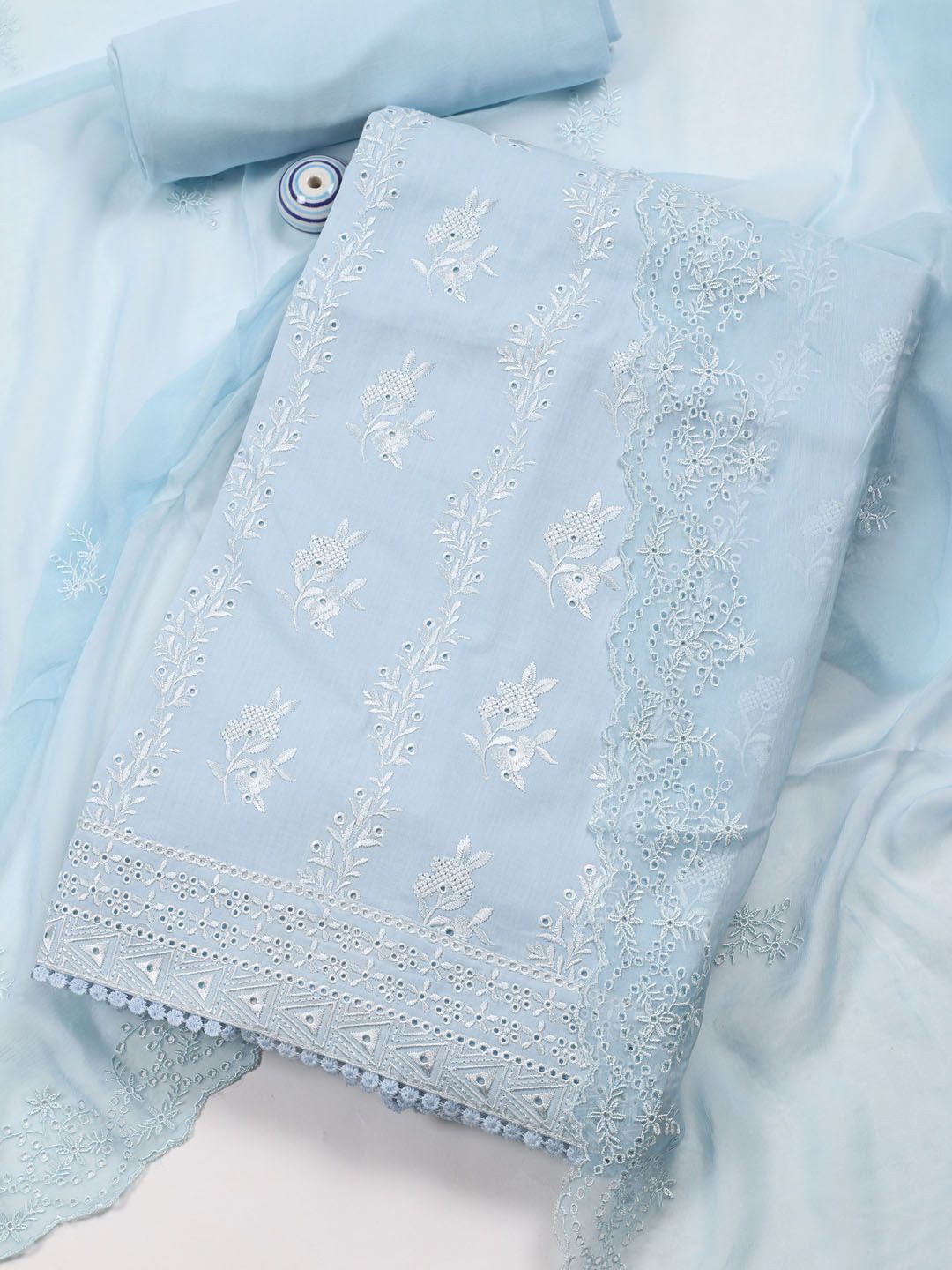 

Meena Bazaar Floral Embroidered Unstitched Dress Material, Blue