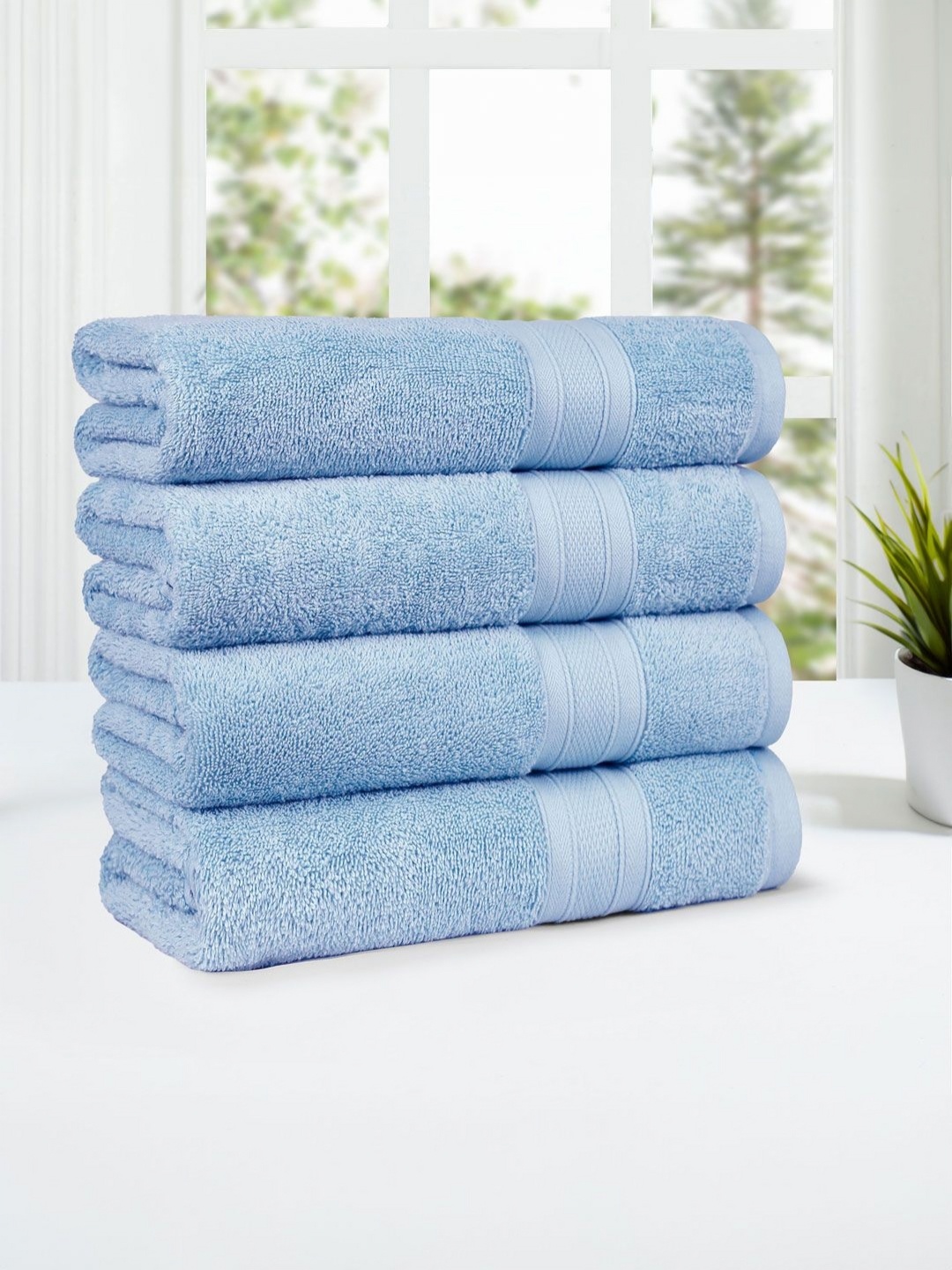 

MYTRIDENT Turquoise Blue 4 Pieces Cotton 500 GSM Bath Towel