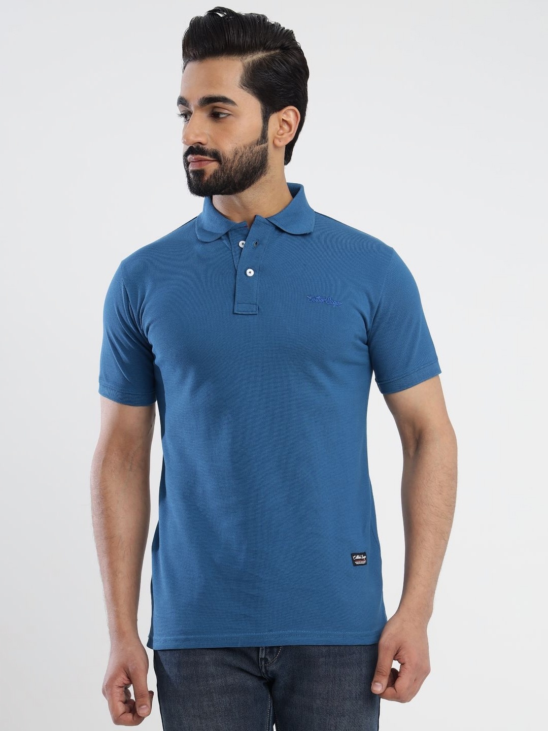 

MANTICORE Men Solid Polo Collar Cotton T-shirt, Blue