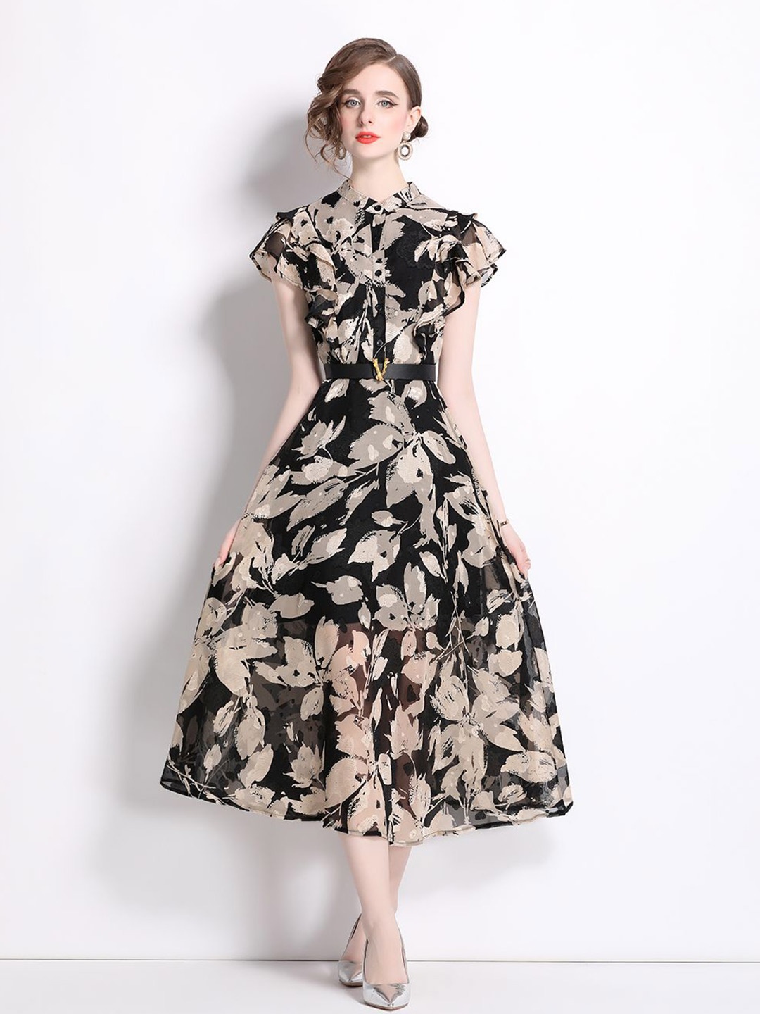 

JC Collection Floral Printed A-Line Midi Dress, Yellow